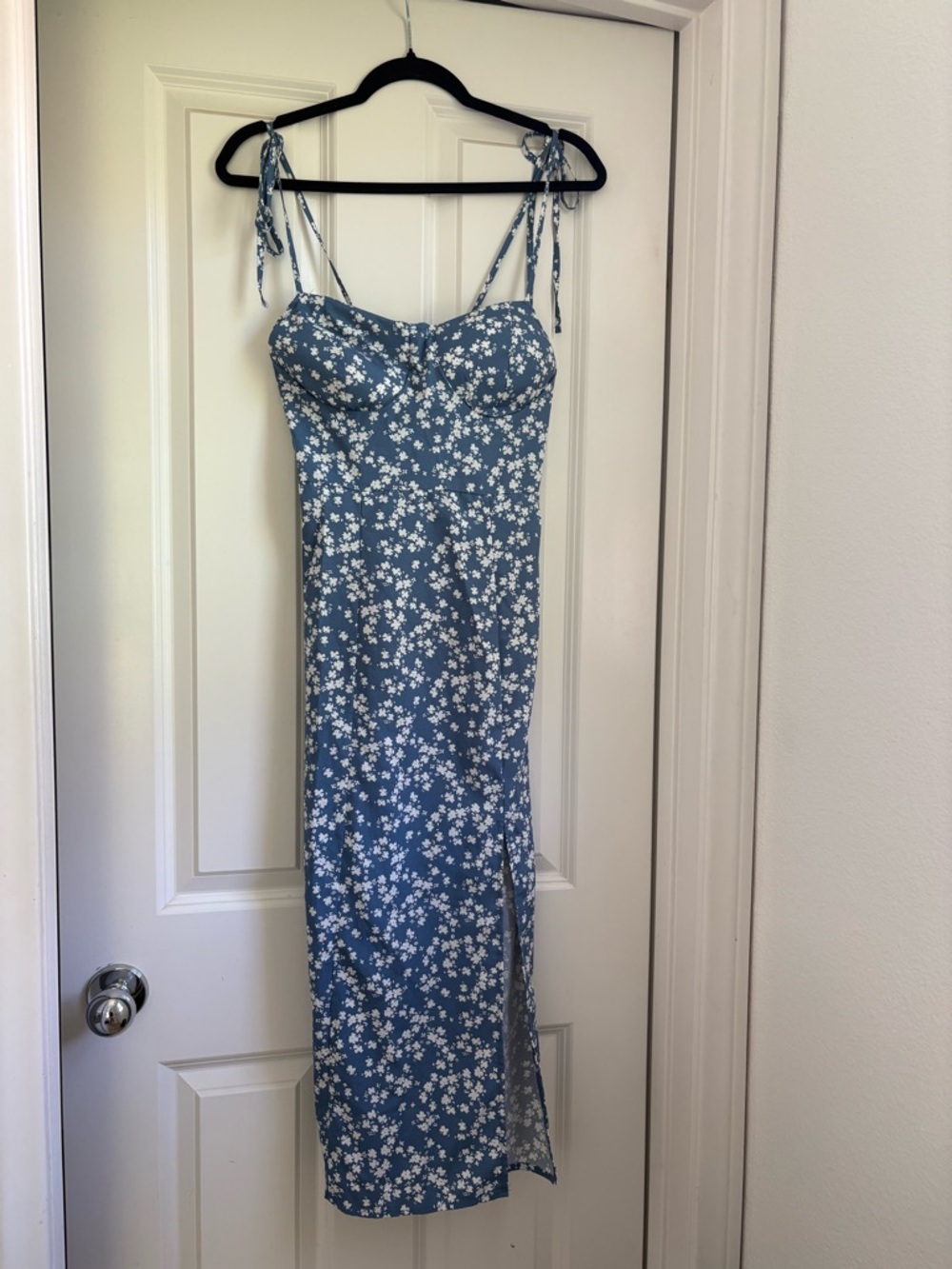 Blue Floral Tie-Shoulder Midi Dress